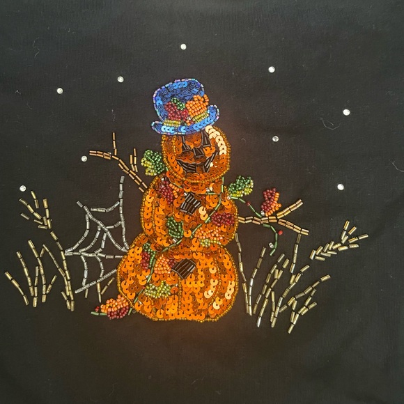 Quacker Factory “Frightful Nights” 2X Vintage Black top, MADE IN HONG KONG - Picture 2 of 5